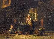 Hendrik Valkenburg An old kitchen with a mother and two children at the cauldron Spain oil painting artist